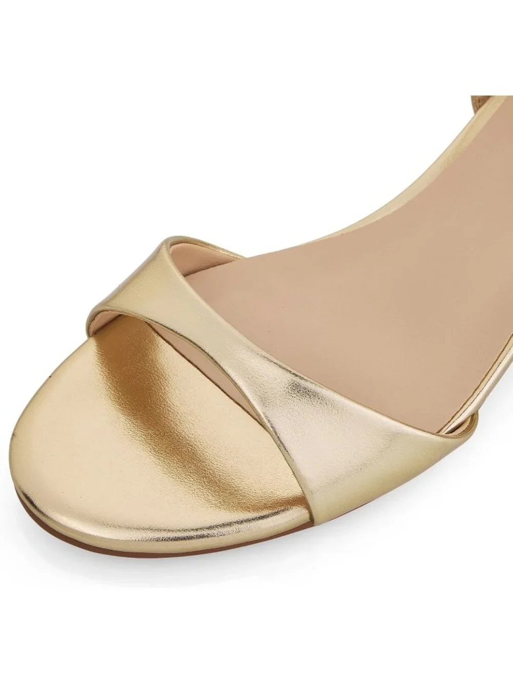 Women's Gold Matte Round Open Toe 1.5 Inch Low Heels Ankle Strap Heel Sandals